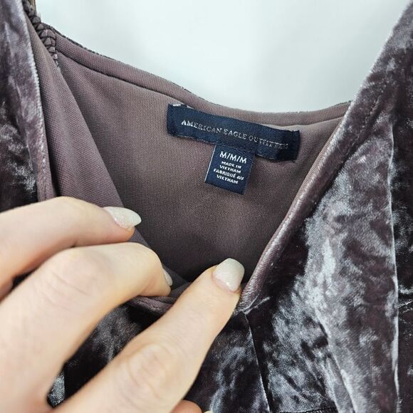 American Eagle velvet dress brown mauve medium shiny summer vacation - Picture 4 of 4